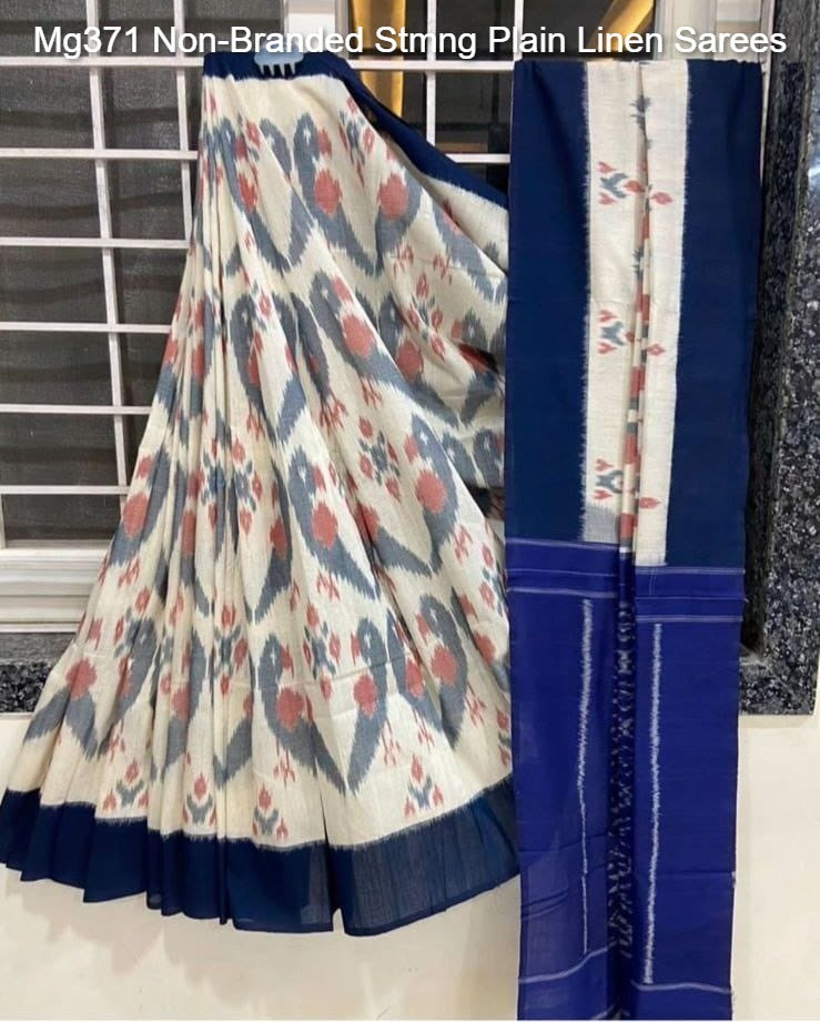 Mg371 Non-Branded Stmng Plain Linen Sarees
