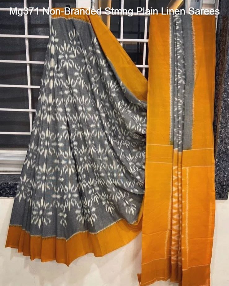 Mg371 Non-Branded Stmng Plain Linen Sarees