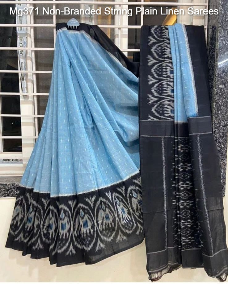 Mg371 Non-Branded Stmng Plain Linen Sarees