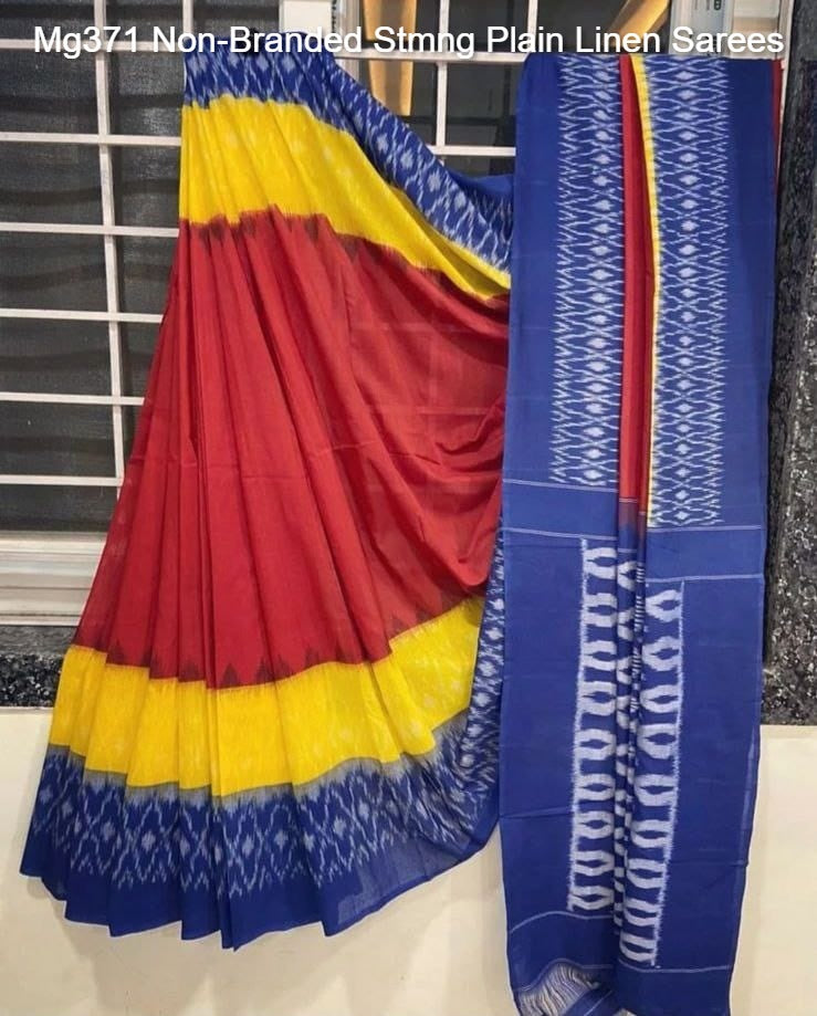Mg371 Non-Branded Stmng Plain Linen Sarees