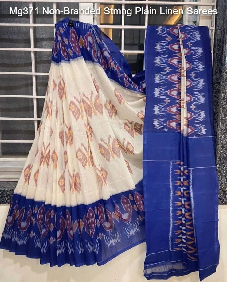 Mg371 Non-Branded Stmng Plain Linen Sarees