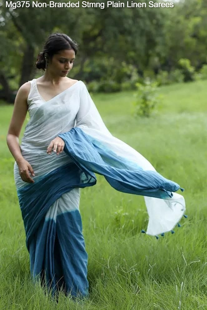 Mg375 Non-Branded Stmng Plain Linen Sarees