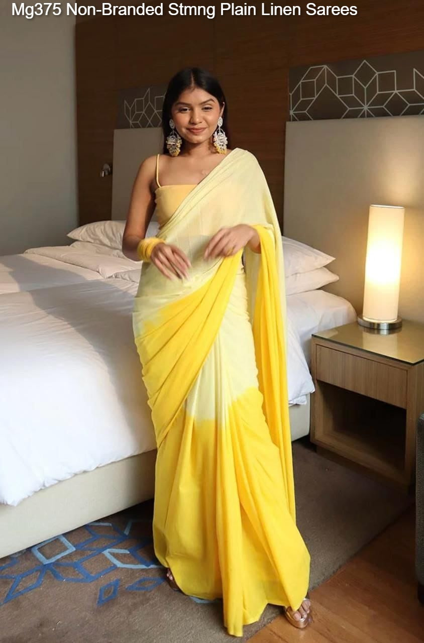 Mg375 Non-Branded Stmng Plain Linen Sarees