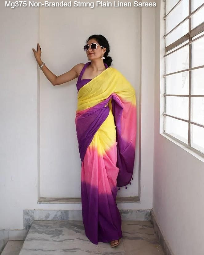 Mg375 Non-Branded Stmng Plain Linen Sarees