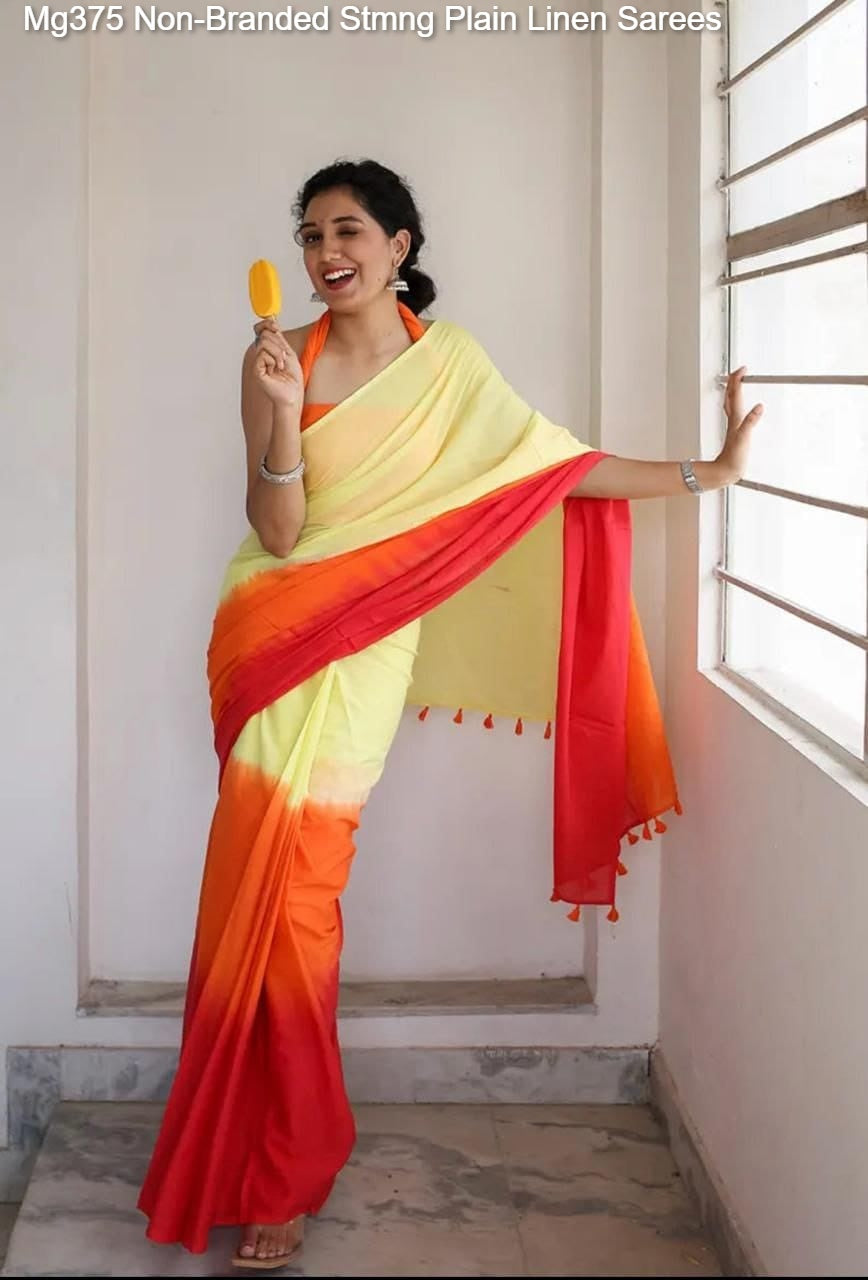 Mg375 Non-Branded Stmng Plain Linen Sarees