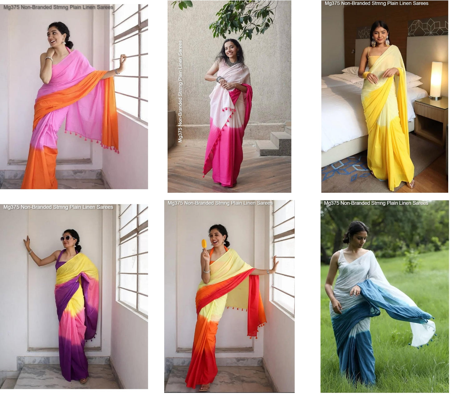 Mg375 Non-Branded Stmng Plain Linen Sarees