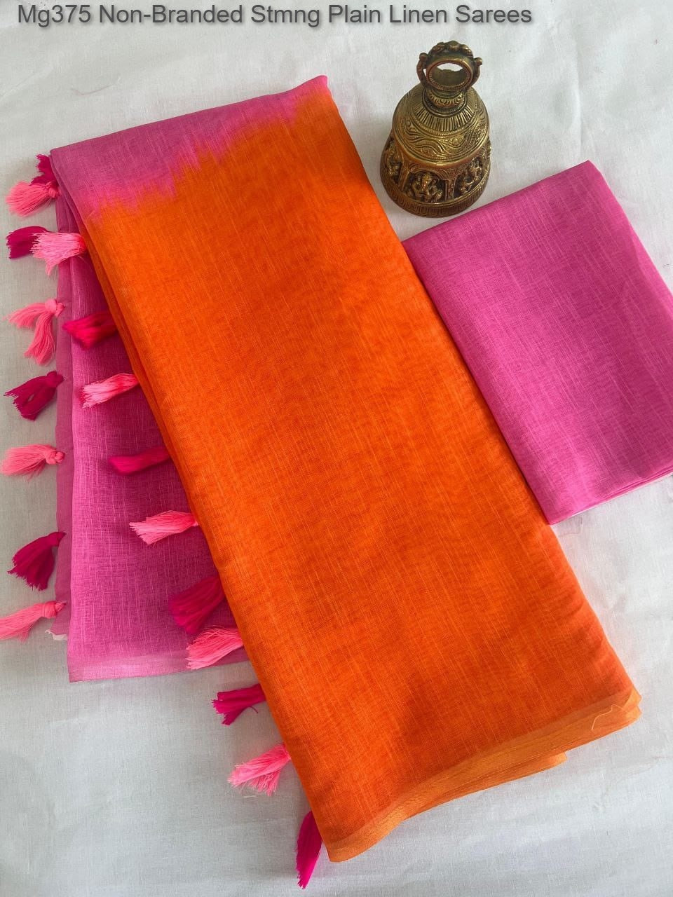 Mg375 Non-Branded Stmng Plain Linen Sarees