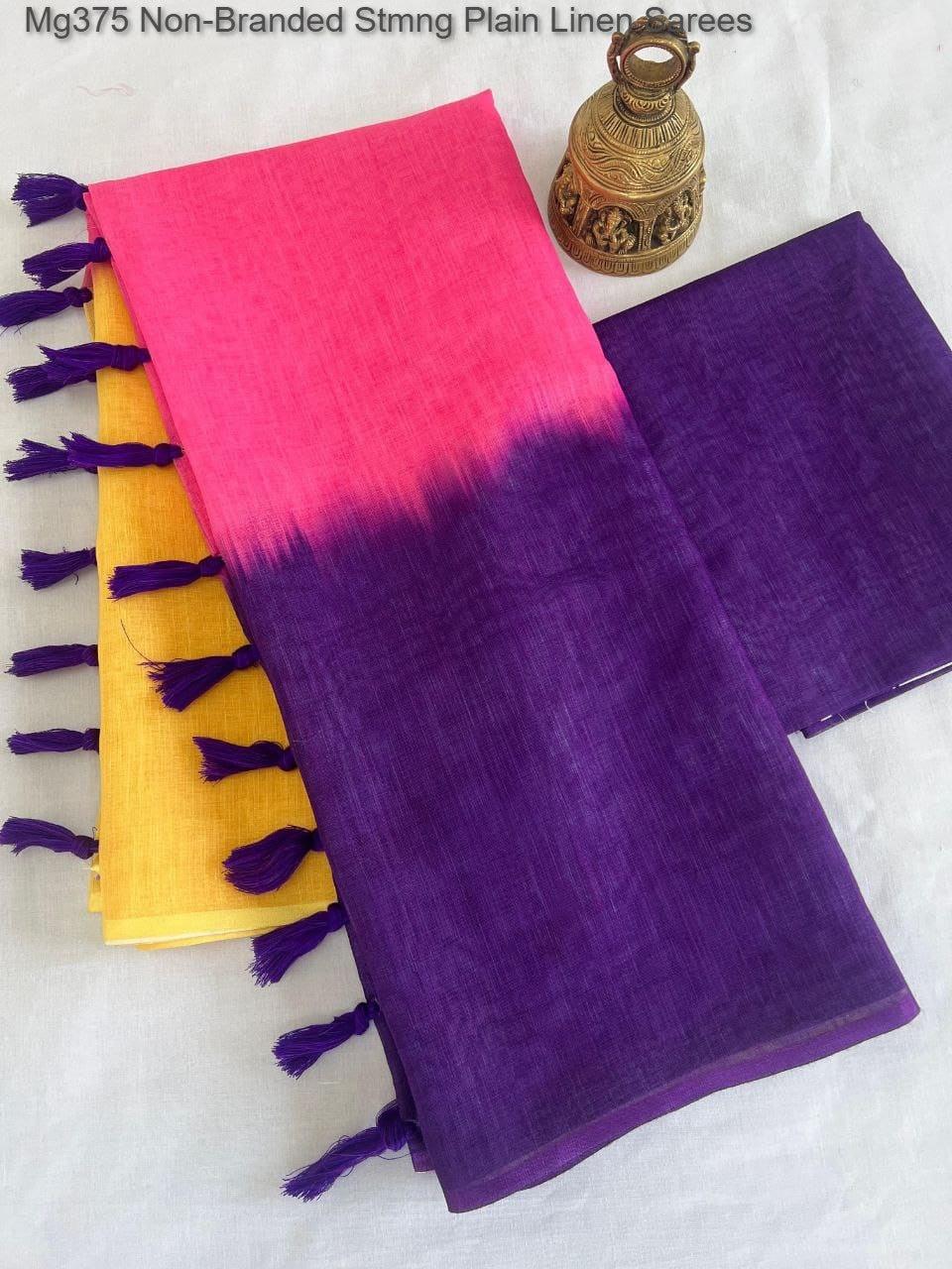 Mg375 Non-Branded Stmng Plain Linen Sarees