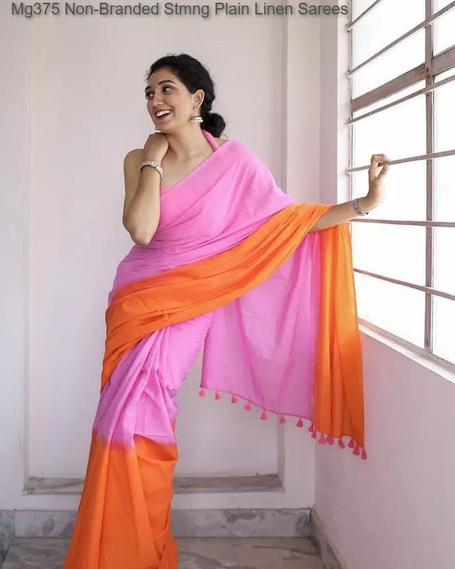 Mg375 Non-Branded Stmng Plain Linen Sarees