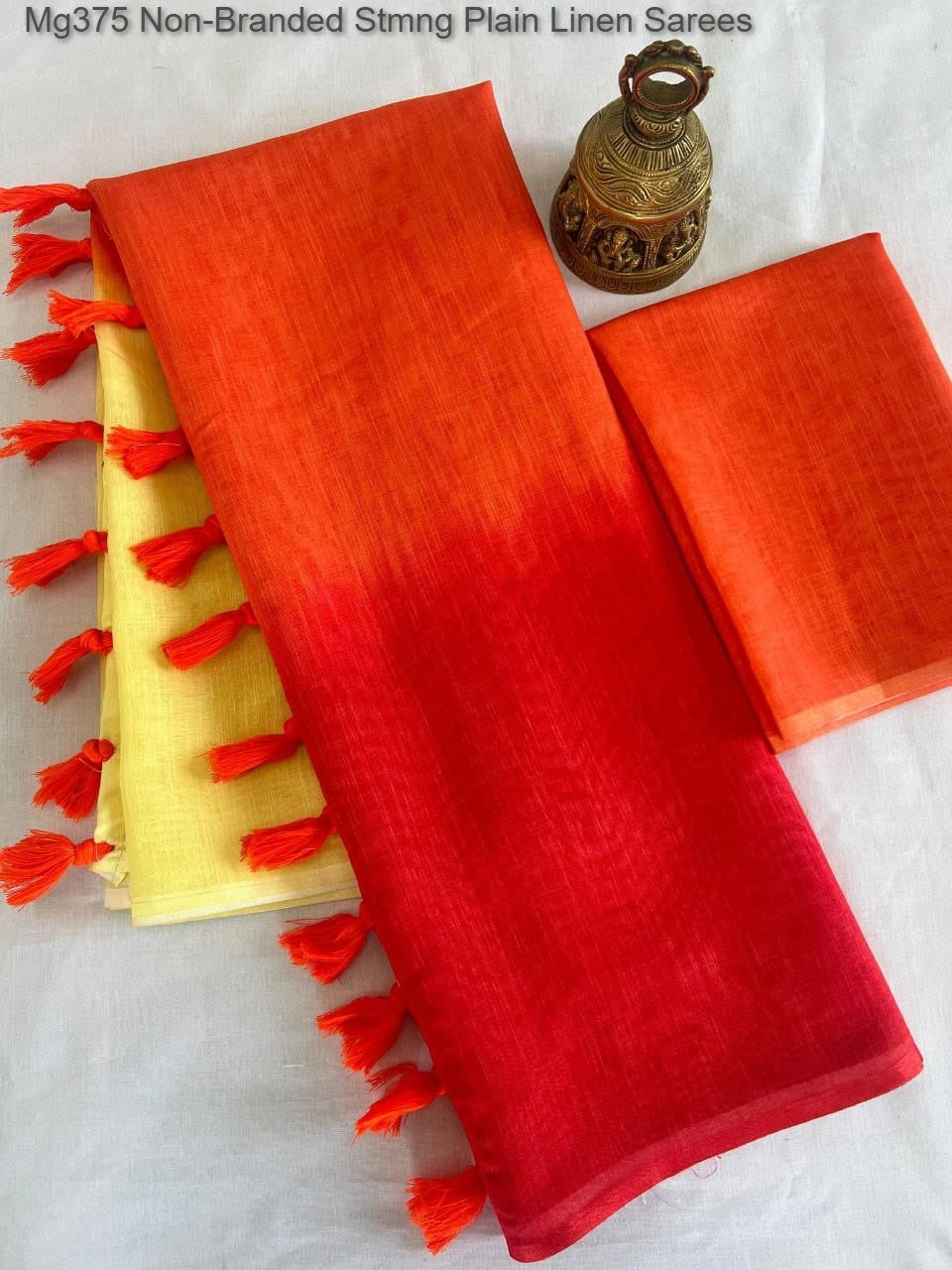 Mg375 Non-Branded Stmng Plain Linen Sarees