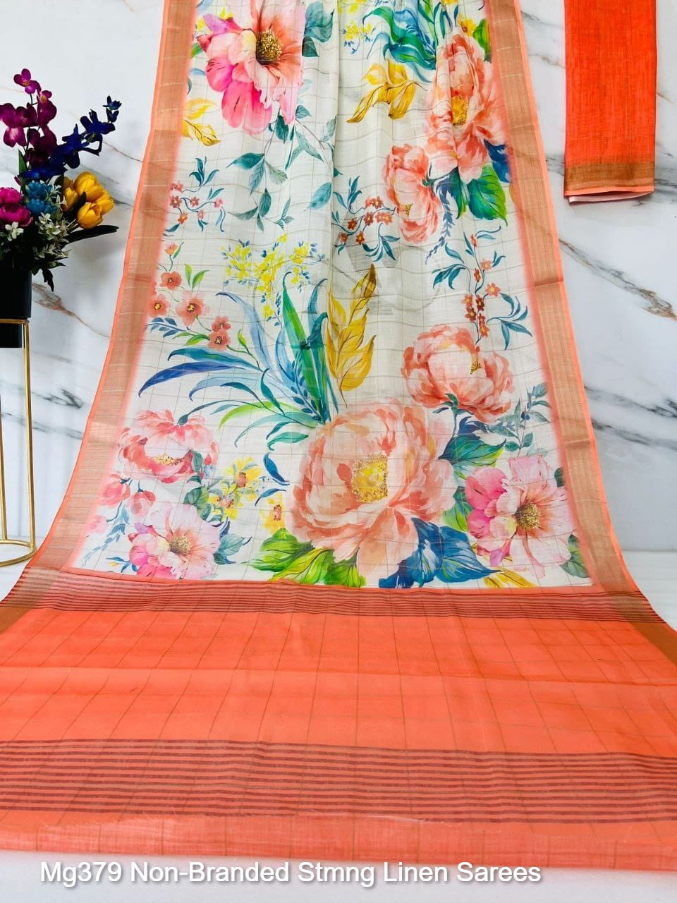 Mg379 Non-Branded Stmng Linen Sarees