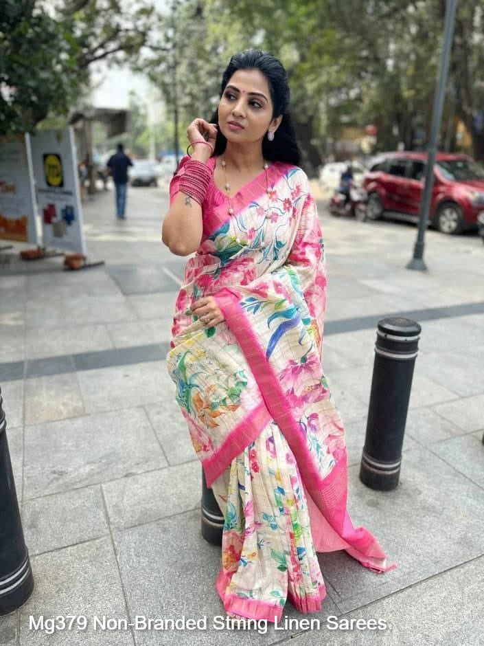 Mg379 Non-Branded Stmng Linen Sarees