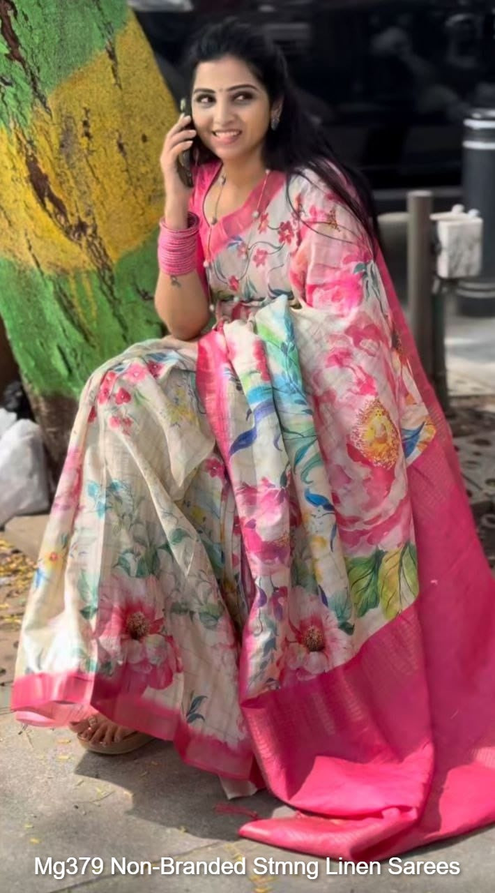 Mg379 Non-Branded Stmng Linen Sarees