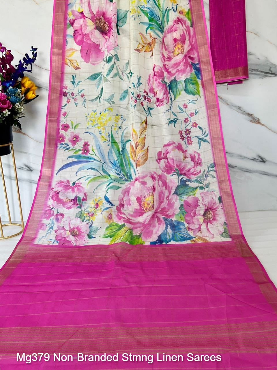 Mg379 Non-Branded Stmng Linen Sarees