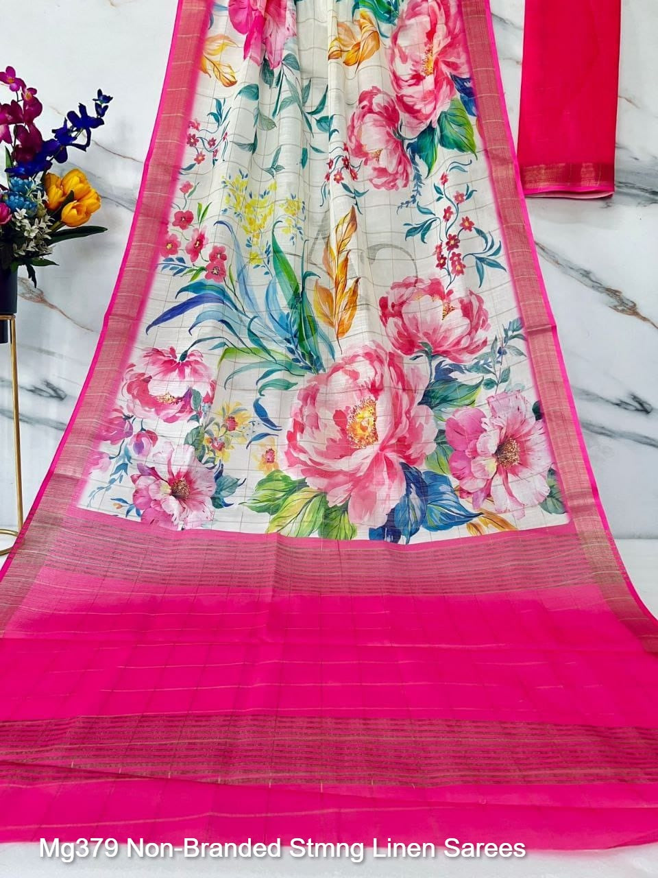 Mg379 Non-Branded Stmng Linen Sarees