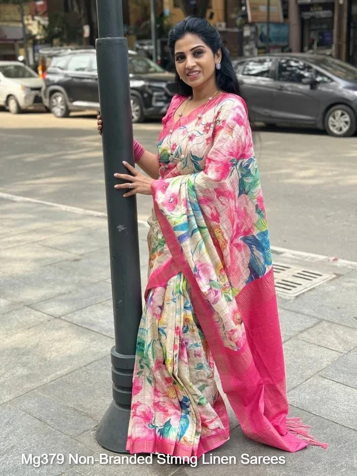 Mg379 Non-Branded Stmng Linen Sarees