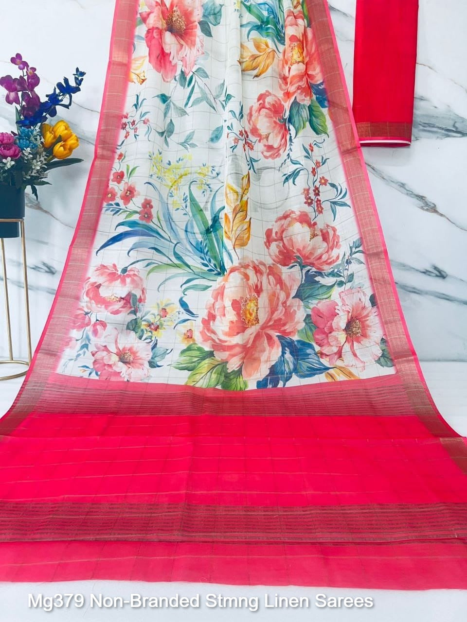 Mg379 Non-Branded Stmng Linen Sarees