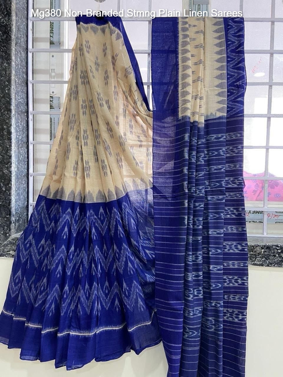 Mg380 Non-Branded Stmng Plain Linen Sarees