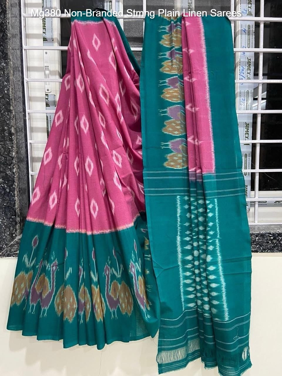 Mg380 Non-Branded Stmng Plain Linen Sarees