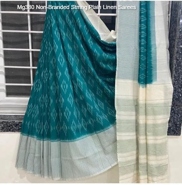 Mg380 Non-Branded Stmng Plain Linen Sarees