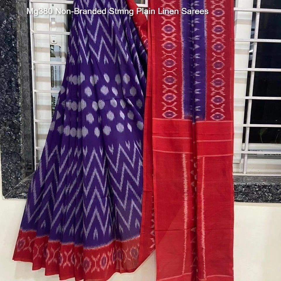 Mg380 Non-Branded Stmng Plain Linen Sarees
