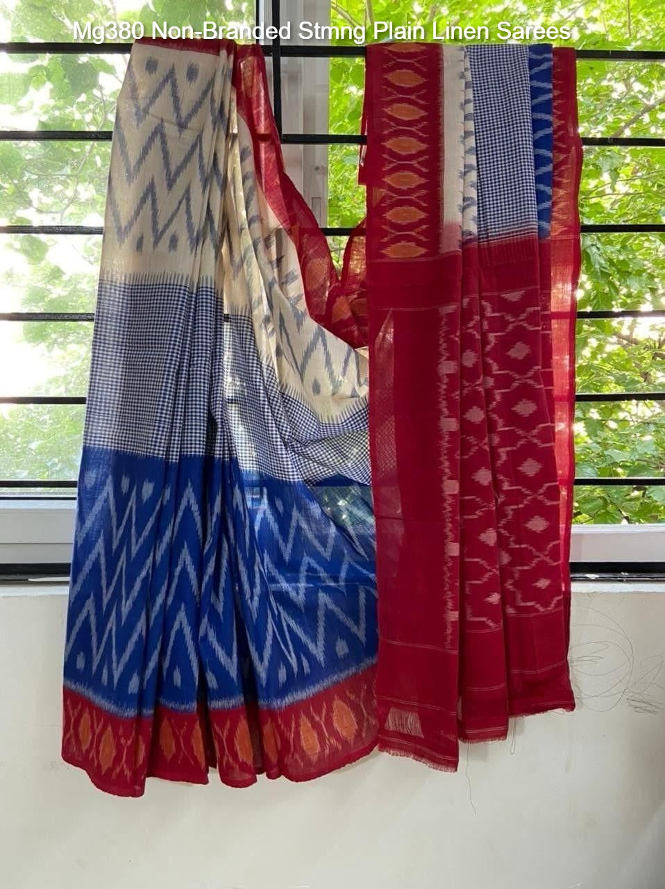 Mg380 Non-Branded Stmng Plain Linen Sarees