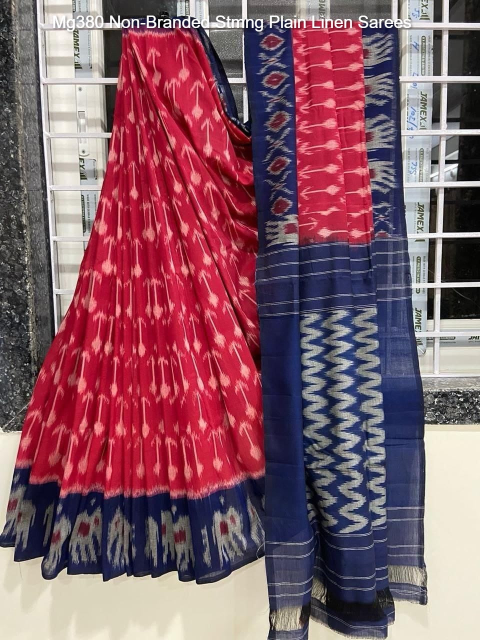 Mg380 Non-Branded Stmng Plain Linen Sarees