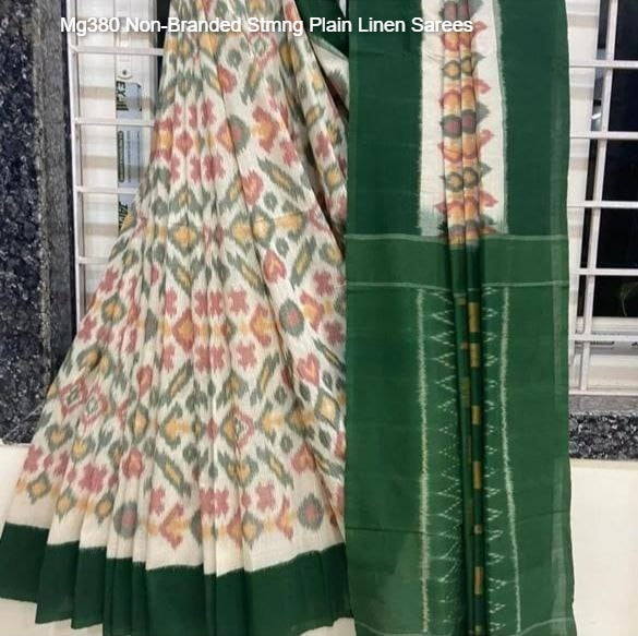 Mg380 Non-Branded Stmng Plain Linen Sarees