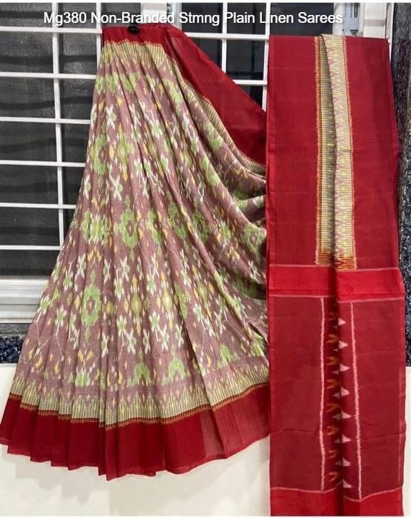 Mg380 Non-Branded Stmng Plain Linen Sarees