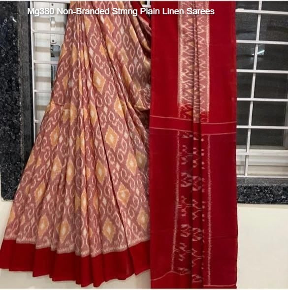 Mg380 Non-Branded Stmng Plain Linen Sarees