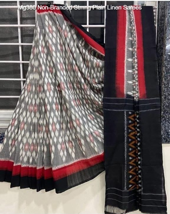 Mg380 Non-Branded Stmng Plain Linen Sarees