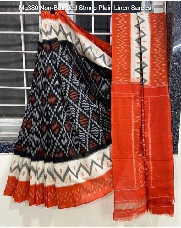 Mg380 Non-Branded Stmng Plain Linen Sarees