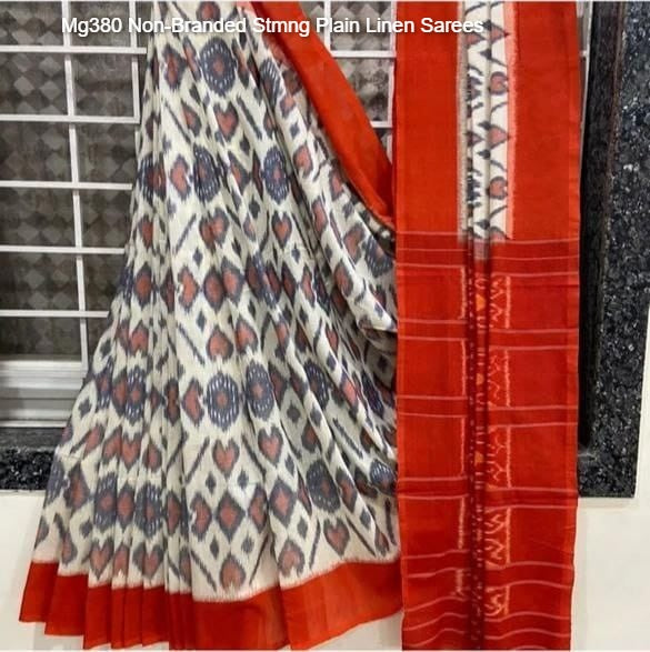 Mg380 Non-Branded Stmng Plain Linen Sarees