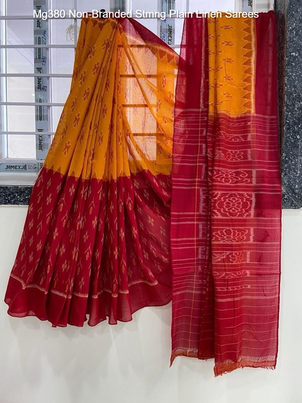 Mg380 Non-Branded Stmng Plain Linen Sarees