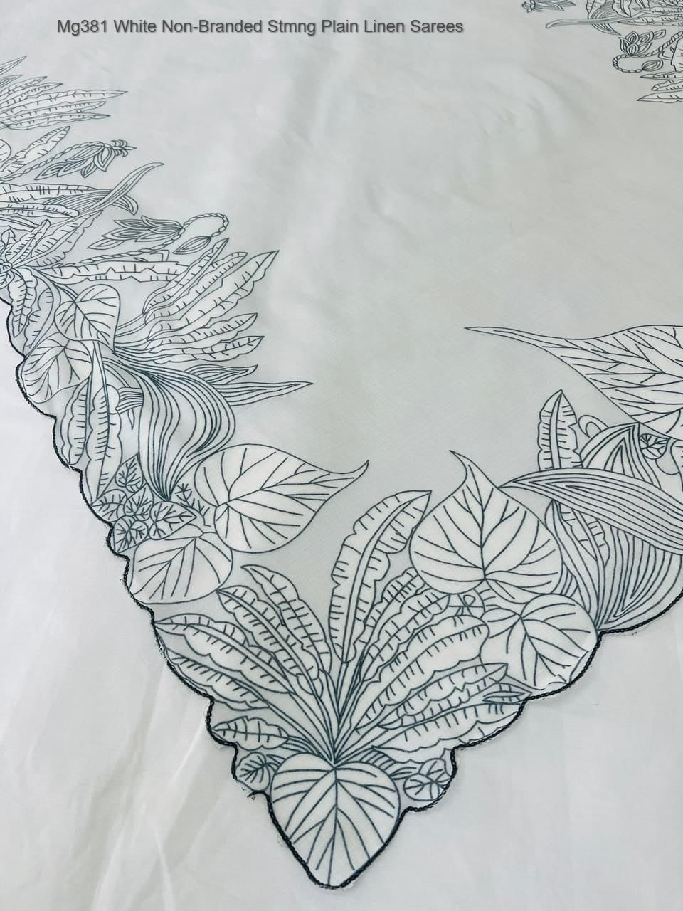 Mg381 White Non-Branded Stmng Plain Linen Sarees