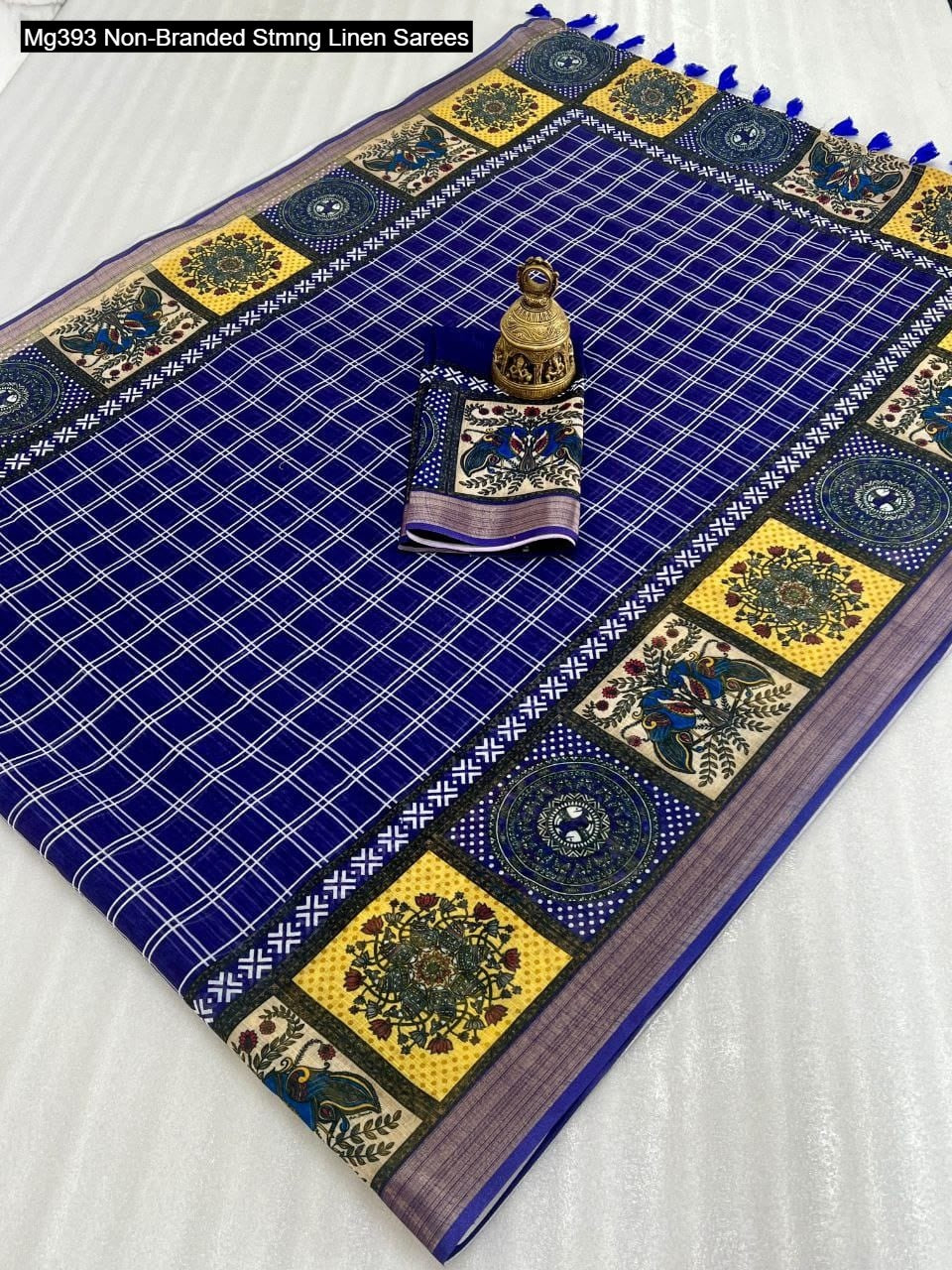 Mg393 Non-Branded Stmng Linen Sarees