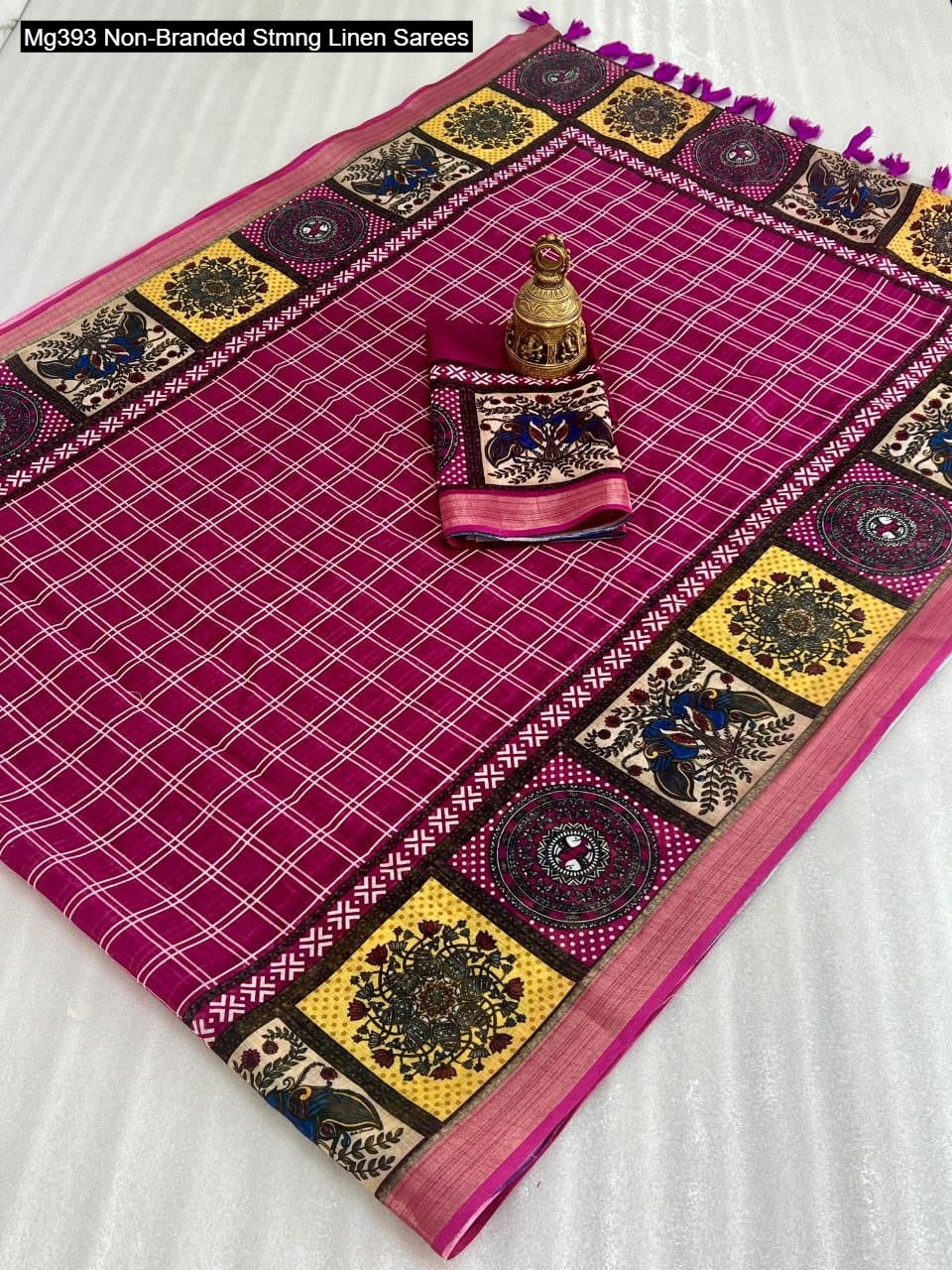 Mg393 Non-Branded Stmng Linen Sarees