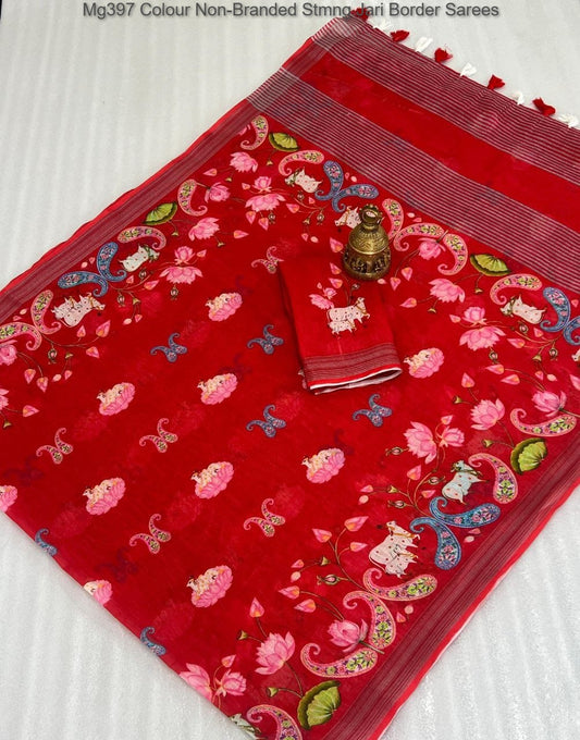 Mg397 Colour Non-Branded Stmng Jari Border Sarees