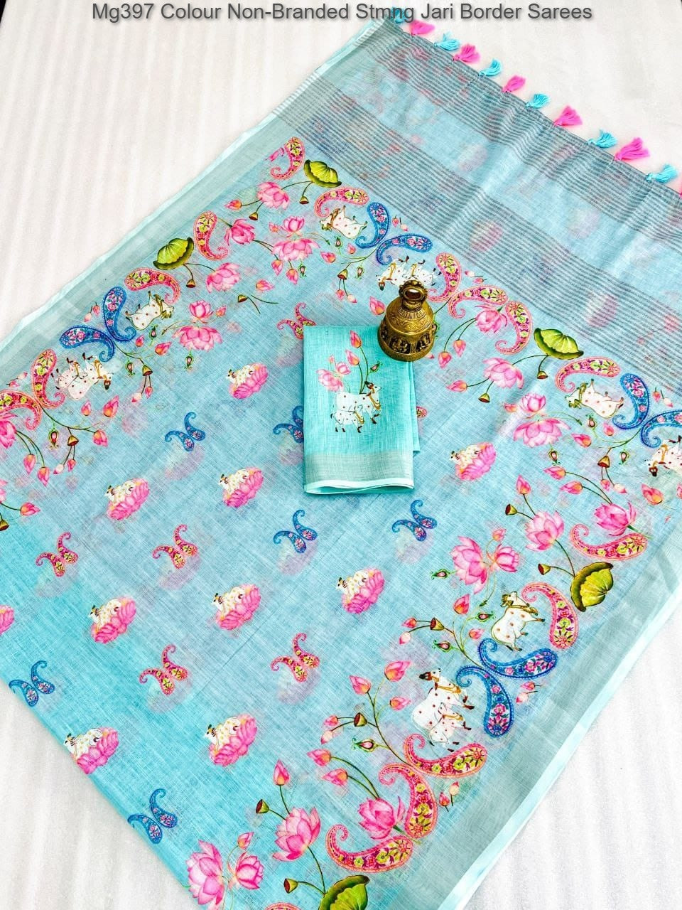 Mg397 Colour Non-Branded Stmng Jari Border Sarees