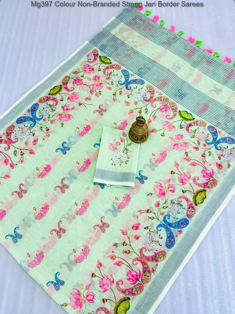 Mg397 Colour Non-Branded Stmng Jari Border Sarees