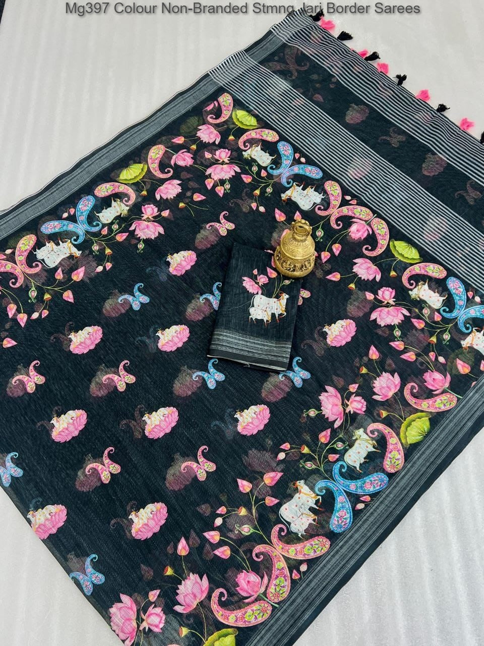 Mg397 Colour Non-Branded Stmng Jari Border Sarees