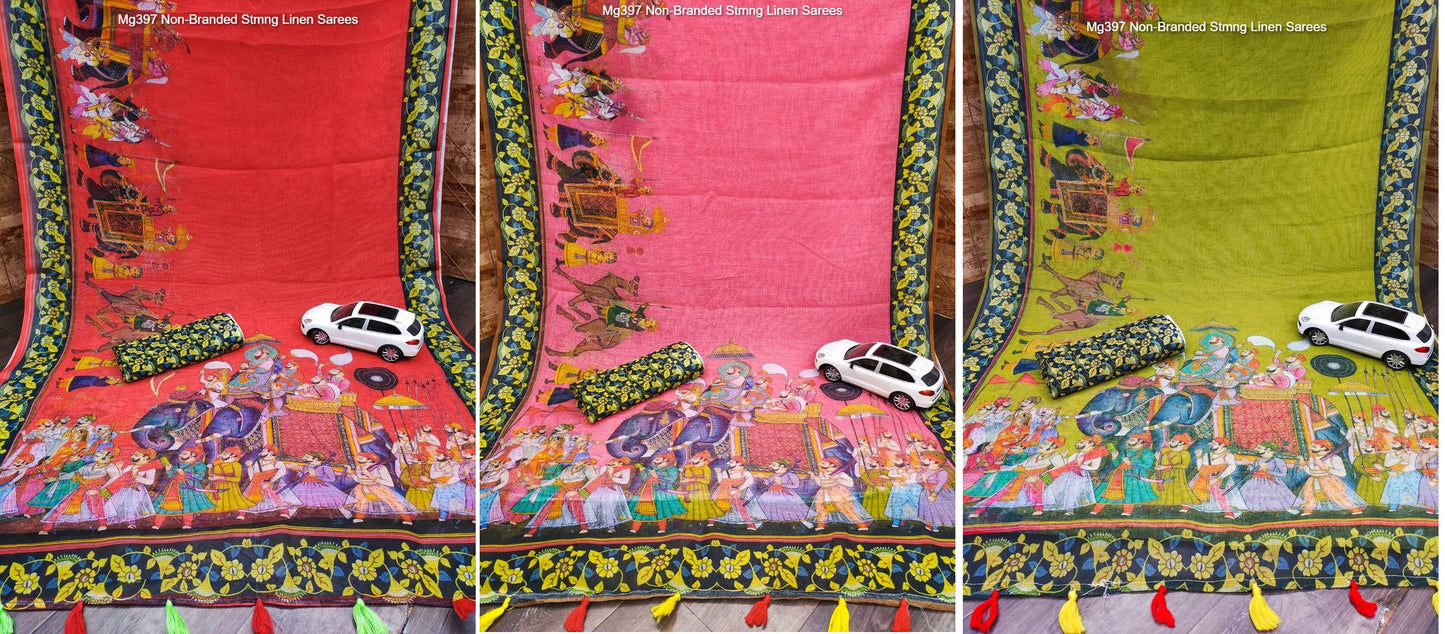 Mg397 Non-Branded Stmng Linen Sarees