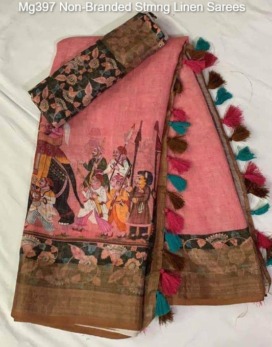 Mg397 Non-Branded Stmng Linen Sarees