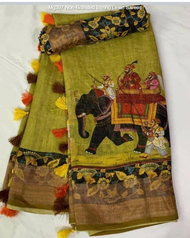 Mg397 Non-Branded Stmng Linen Sarees