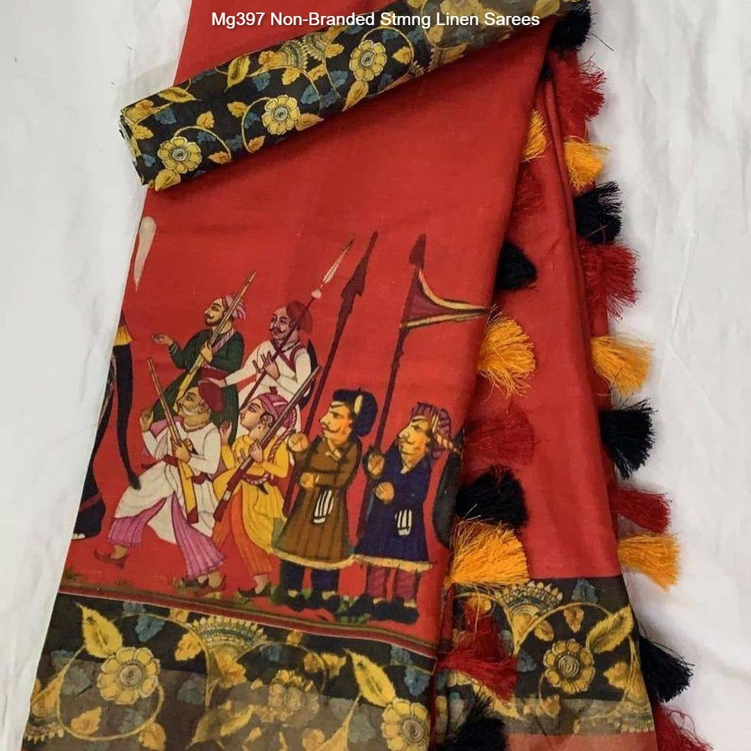 Mg397 Non-Branded Stmng Linen Sarees