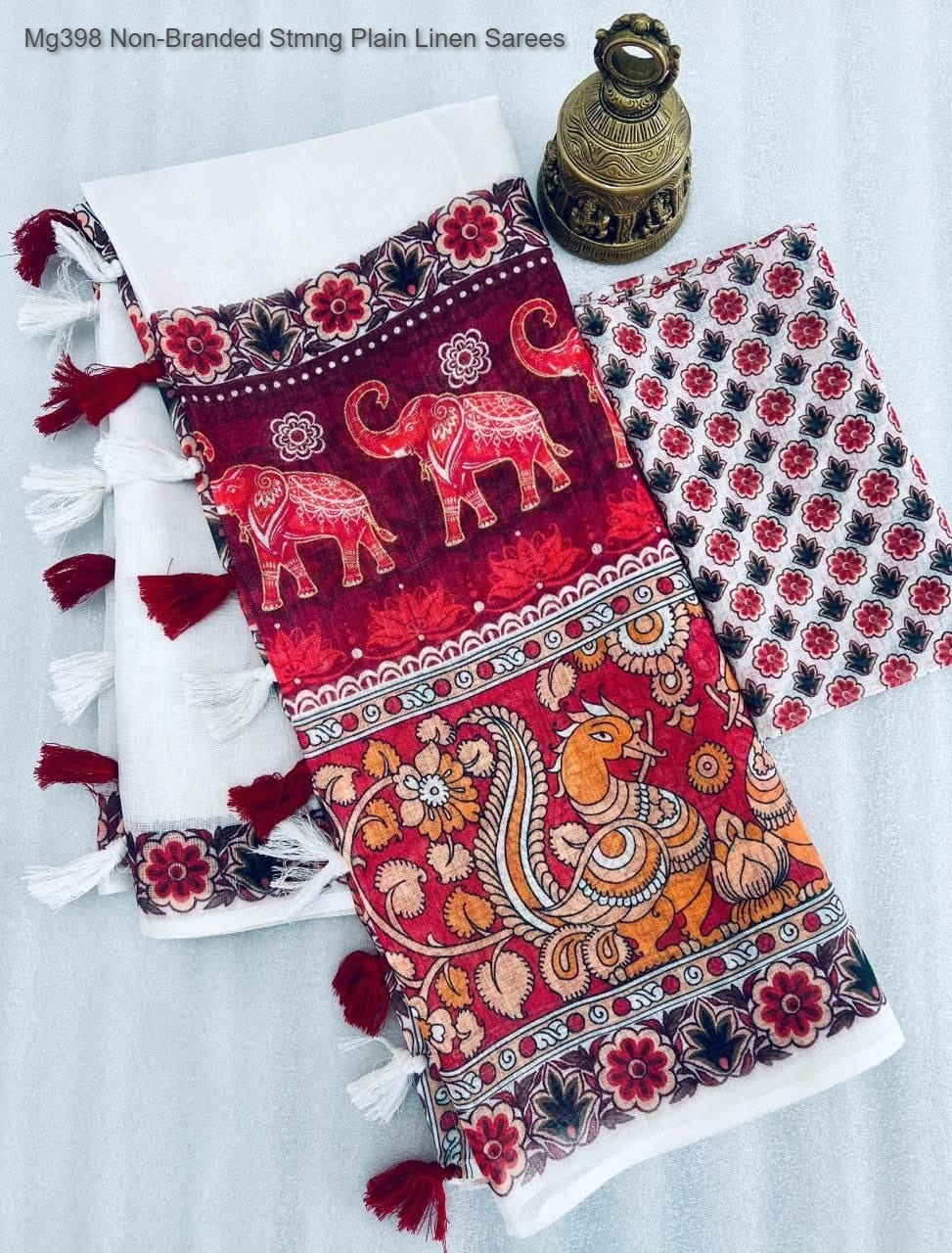 Mg398 Non-Branded Stmng Plain Linen Sarees