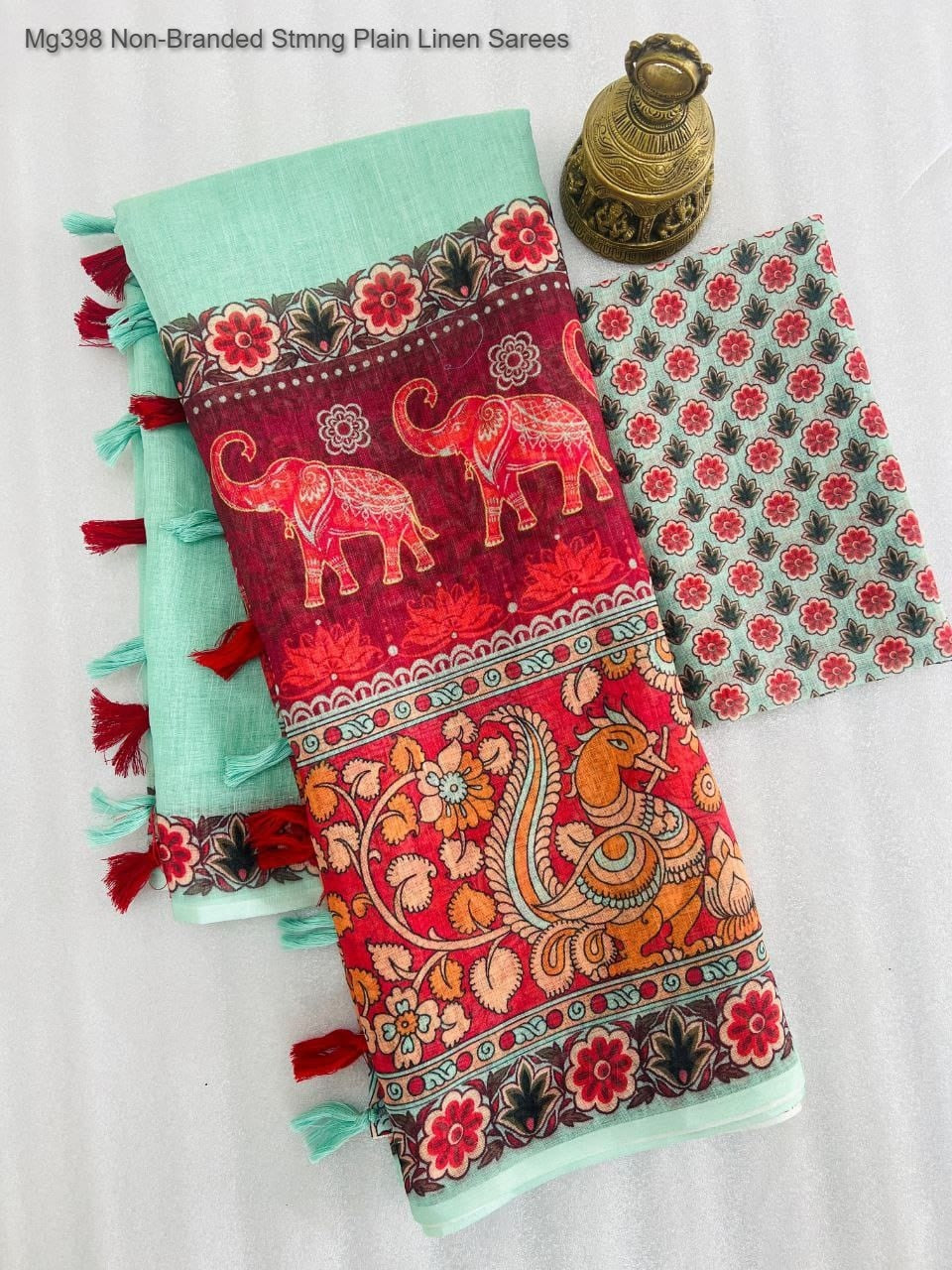 Mg398 Non-Branded Stmng Plain Linen Sarees