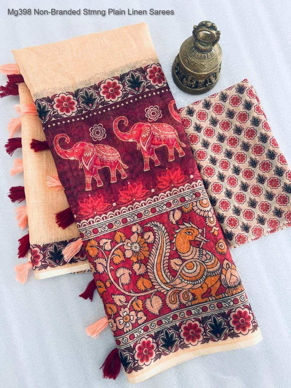 Mg398 Non-Branded Stmng Plain Linen Sarees