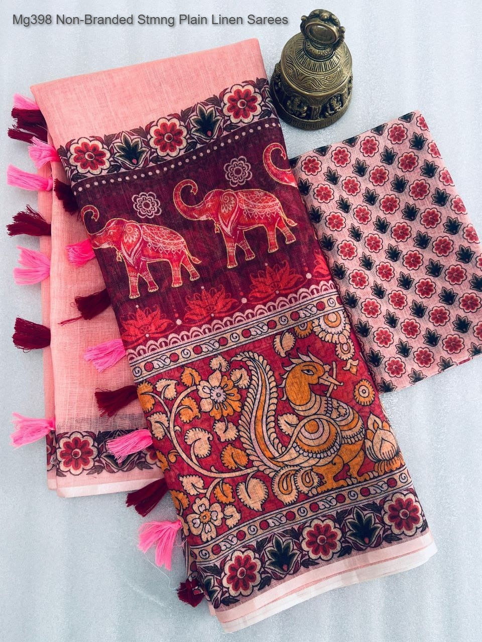 Mg398 Non-Branded Stmng Plain Linen Sarees