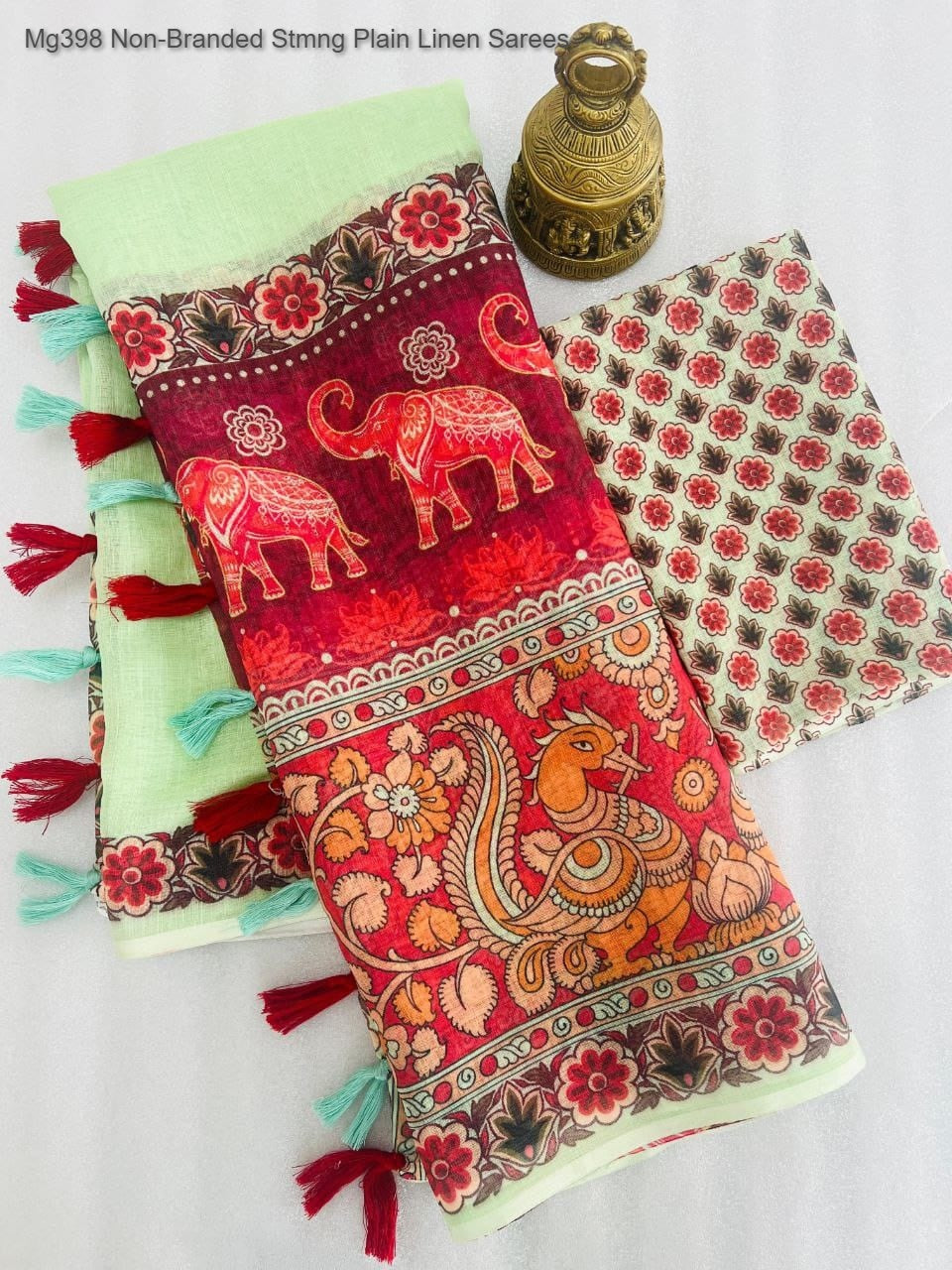 Mg398 Non-Branded Stmng Plain Linen Sarees